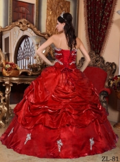 2014 Wine Red Lace-up Ball Gown Strapless Floor-length Cheap Quinceanera Dresses