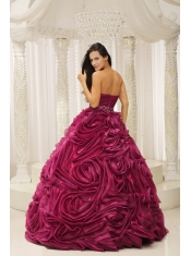A-line Red Sweetheart Beaded Wasit Lace-up Hand Made Flower Organza Quinceanera Dress