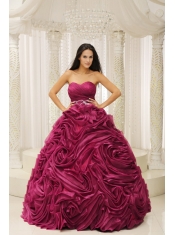 A-line Red Sweetheart Beaded Wasit Lace-up Hand Made Flower Organza Quinceanera Dress