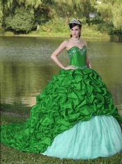 Affordable Appliques and Pick-ups Green Brush Train Exquisite Style For Discount Quinceanera Dress