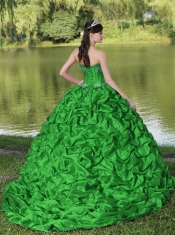 Affordable Appliques and Pick-ups Green Brush Train Exquisite Style For Discount Quinceanera Dress
