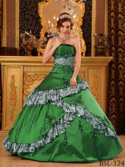 Affordable Discount Green Ball Gown Strapless With Taffeta Embroidery Quinceanera Dress