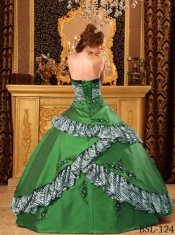 Affordable Discount Green Ball Gown Strapless With Taffeta Embroidery Quinceanera Dress
