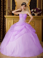 Affordable Strapless Organza Beading Ball Gown Dress in Lilac with Appliques