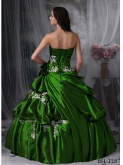 Affordable Sweet 16 Dresses In Green Strapless With Taffeta Appliques and Flowers