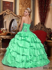 Apple Green Ball Gown Strapless With Taffeta Appliques Classical Quinceanera Dresses