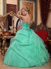 Apple Green Ball Gown Sweetheart Organza Appliques and Ruched For Sweet 16 Dresses