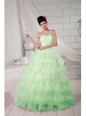 Apple Green Ball Gown Sweetheart Pretty Quinceanera Dresses with Organza Beading