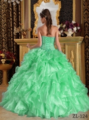 Apple Green Ball Gown Sweetheart Pretty Quinceanera Dresses with  Ruffles Organza