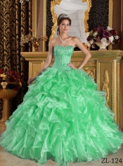 Apple Green Ball Gown Sweetheart Pretty Quinceanera Dresses with Ruffles Organza