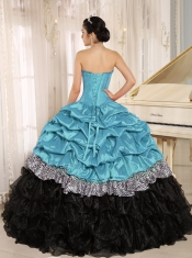 Aqua and Black Sweetheart Ruffles 15th Birthday Dresses With Floor-length