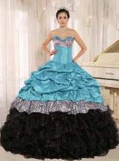 Aqua and Black Sweetheart Ruffles 15th Birthday Dresses With Floor-length