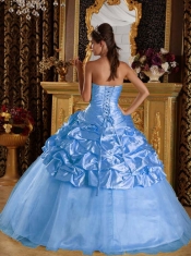 Aqua Blue Ball Gown 15th Birthday Dresses Taffeta and Tulle Beading