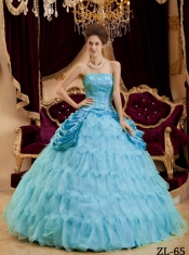 Aqua Blue Ball Gown Strapless Pretty Quinceanera Dresses with Ruffles Taffeta and Organza