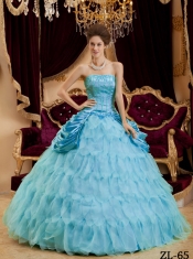 Aqua Blue Ball Gown Strapless Pretty Quinceanera Dresses with  Ruffles Taffeta and Organza