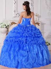 Baby Blue Ball Gown Strapless Pretty Quinceanera Dresses with  Organza Embroidery with Beading