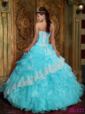 Baby Blue Ball Gown Strapless Pretty Quinceanera Dresses  with Ruffles Organza