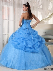 Baby Blue Ball Gown Strapless With Organza Appliques For Sweet 16 Dresses
