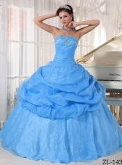 Baby Blue Ball Gown Strapless With Organza Appliques For Sweet 16 Dresses