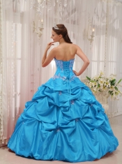 Baby Blue Ball Gown Sweetheart With  Taffeta Appliques For Sweet 16 Dresses