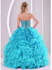 Baby Blue Sweetheart Ruffles and Beaded Decorate Sleeveless For Sweet 16 Dresses
