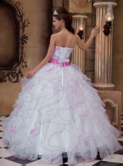 Ball Gown 2014 Spring Quinceanera Dresses Embroidery  Strapless White Lace-up