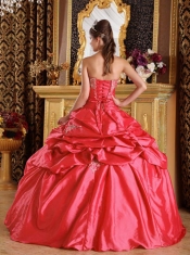 Ball Gown Appliques Beadings Taffeta Red Spring Quinceanera Dresses 2014 Lace-up