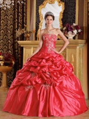 Ball Gown Appliques Beadings Taffeta Red Spring Quinceanera Dresses 2014 Lace-up