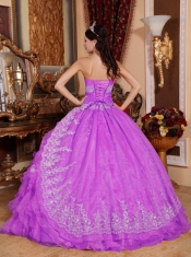 Ball Gown Beadings Appliques and Ruffles Organza Best Quinceanera Dresses Fuchsia