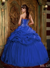 Ball Gown Blue Embroidery Beading Taffeta Sweetheart Spring Quinceanera Dresses