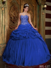 Ball Gown Blue Embroidery Beading Taffeta Sweetheart Spring Quinceanera Dresses