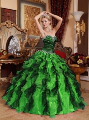 Ball Gown Green and Black Sweetheart Pretty Quinceanera Dresses with Beading and Ruffles