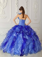 Ball Gown Lace-up Strapless Royal Blue Beadings and Appliques Satin and Organza Spring Quinceanera Dresses