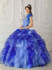 Ball Gown Lace-up Strapless Royal Blue Beadings and Appliques Satin and Organza Spring Quinceanera Dresses