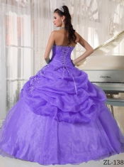 Ball Gown Lavender Floor-length Strapless  Organza Appliques Discount Quinceanera Dresses