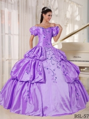 Ball Gown Off The Shoulder Floor-length Taffeta Embroidery For Sweet 16 Dresses