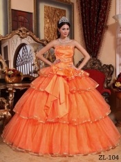 Ball Gown Ruffles Organza Orange Red Ball Gown Strapless Best Quinceanera Dresses
