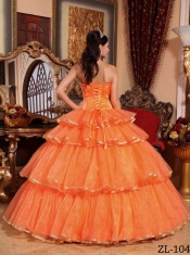 Ball Gown Ruffles Organza Orange Red Ball Gown Strapless Best Quinceanera Dresses