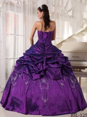 Ball Gown Strapless Floor-length With Taffeta Embroidery And Beading For Sweet 16 Dresses