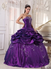 Ball Gown Strapless Floor-length With Taffeta Embroidery And Beading For Sweet 16 Dresses