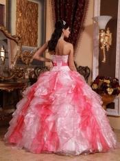 Ball Gown Strapless Multi-colored Floor-length Organza Quinceanera Dress With Beading and Ruch