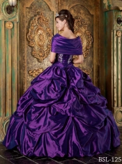 Ball Gown Strapless Taffeta Eggplant Purple Embroidery  2014 Spring Quiceanera Dresses