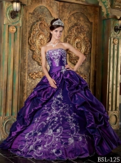 Ball Gown Strapless Taffeta Eggplant Purple Embroidery  2014 Spring Quiceanera Dresses
