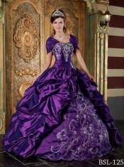Ball Gown Strapless Taffeta Eggplant Purple Embroidery 2014 Spring Quiceanera Dresses
