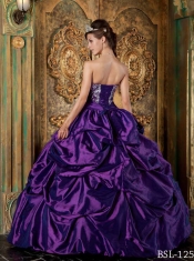 Ball Gown Strapless Taffeta Eggplant Purple Embroidery  2014 Spring Quiceanera Dresses