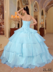 Ball Gown Sweetheart Organza Light Blue Beading and Made Flower Best Quinceanera Dresses
