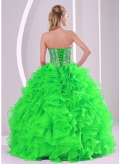 Ball Gown Sweetheart Ruffles and Beading Organza Pretty Quinceanera Dresses