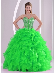Ball Gown Sweetheart Ruffles and Beading Organza Pretty Quinceanera Dresses