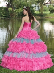 Beaded Decorate Bust Sequins  Pretty Quinceanera Dresses with Organza Multi-color Strapless Tiered Sweet