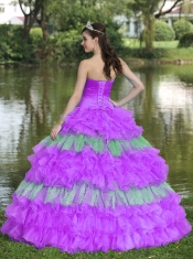 Beaded Decorate Organza Multi-color Strapless Sweet Ball Gown Dress with Ruffels and Sequins